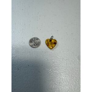 Pendant / Hand Carved BALTIC AMBER Heart Pendant with flowers